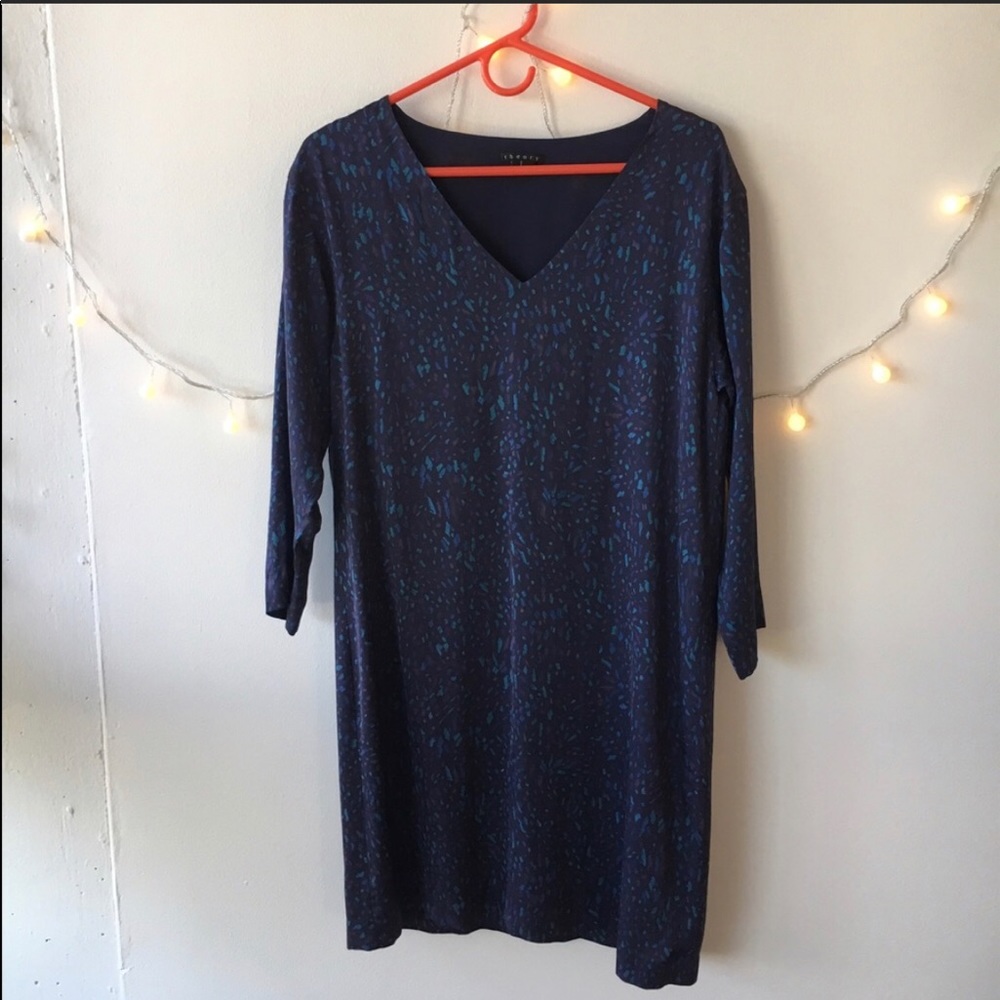 Navy, Purple & Turquoise Silk Printed Theory Dress